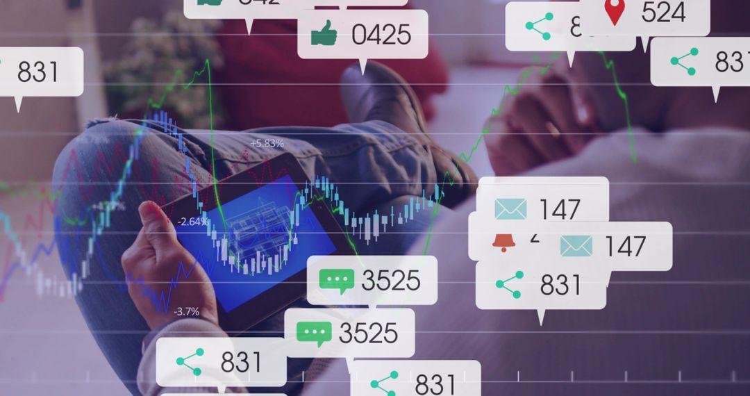 Businessman Analyzing Data and Notifications in Office Lounge