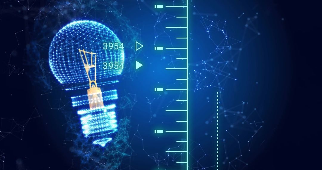 Digital Light Bulb and Measurement Scale Illustrating Energy Efficiency