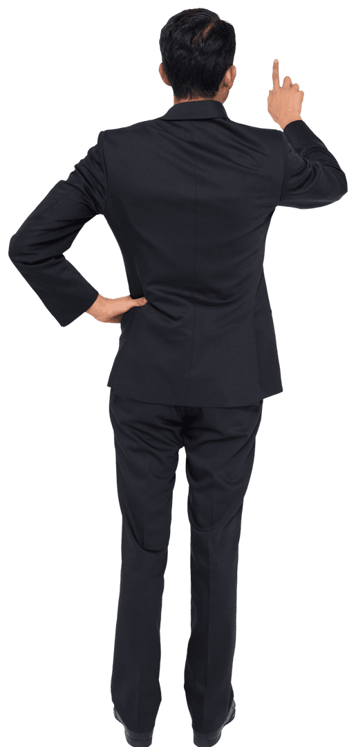 Transparent Back View of Businessman Pointing Upwards Gesture