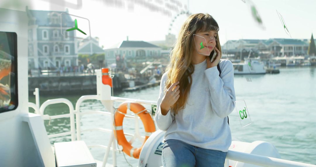 Woman Talking on Smartphone While Boating in Marina