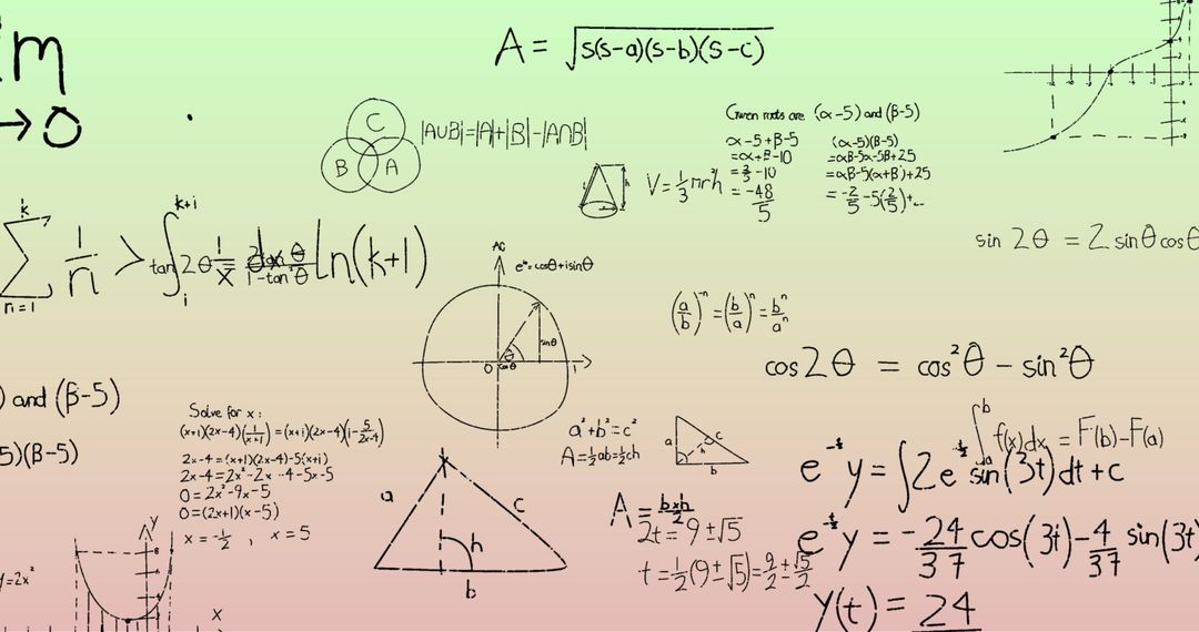 Handwritten Mathematical Equations with Pink and Green Background