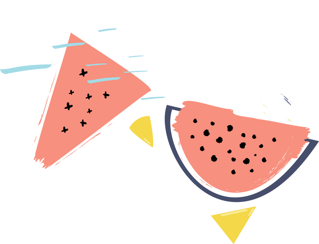 Vibrant Brush-Stroke Watermelon Slices on Transparent Background