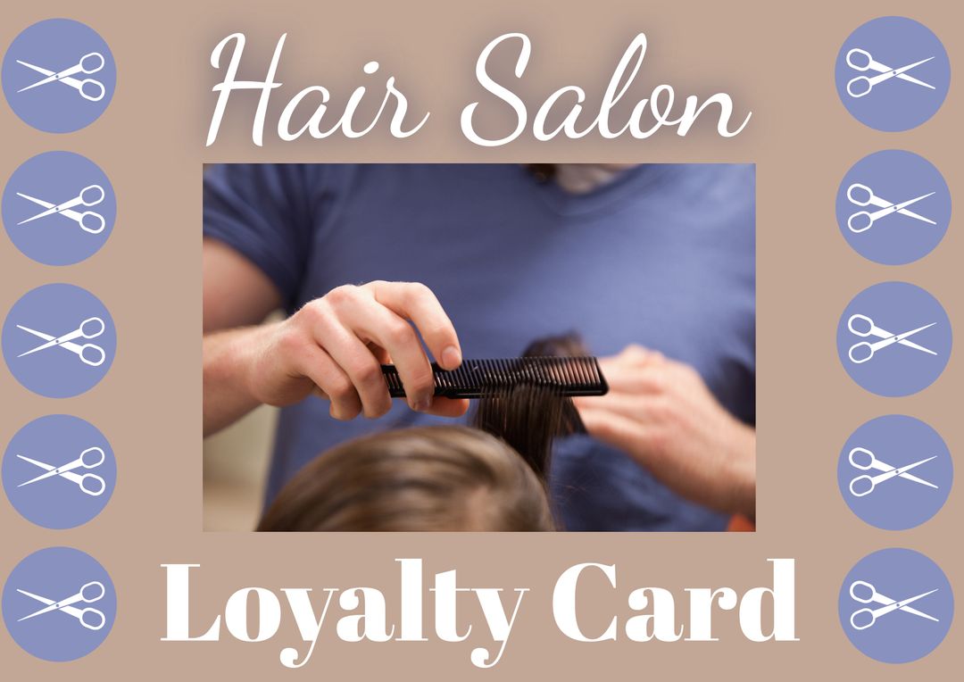 Hair Salon Loyalty Card Layout with Barber Trimming Hair - Download Free Stock Templates Pikwizard.com