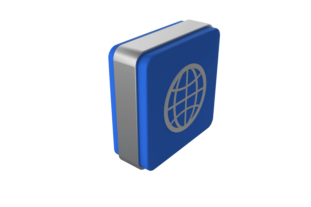 Digital Globe Icon on Blue Transparent Cube for Web Graphics