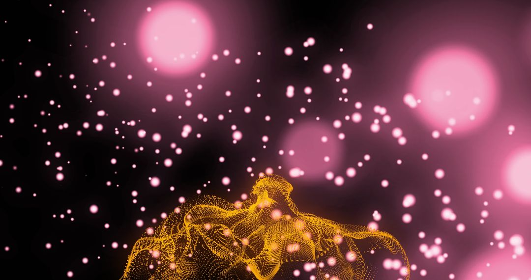 Abstract Glowing Mesh with Pink Bokeh Particles in Digital Space
