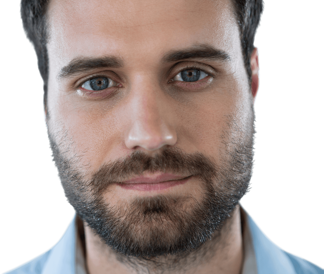 Close-Up Transparent Portrait of Blue-Eyed Man with Beard