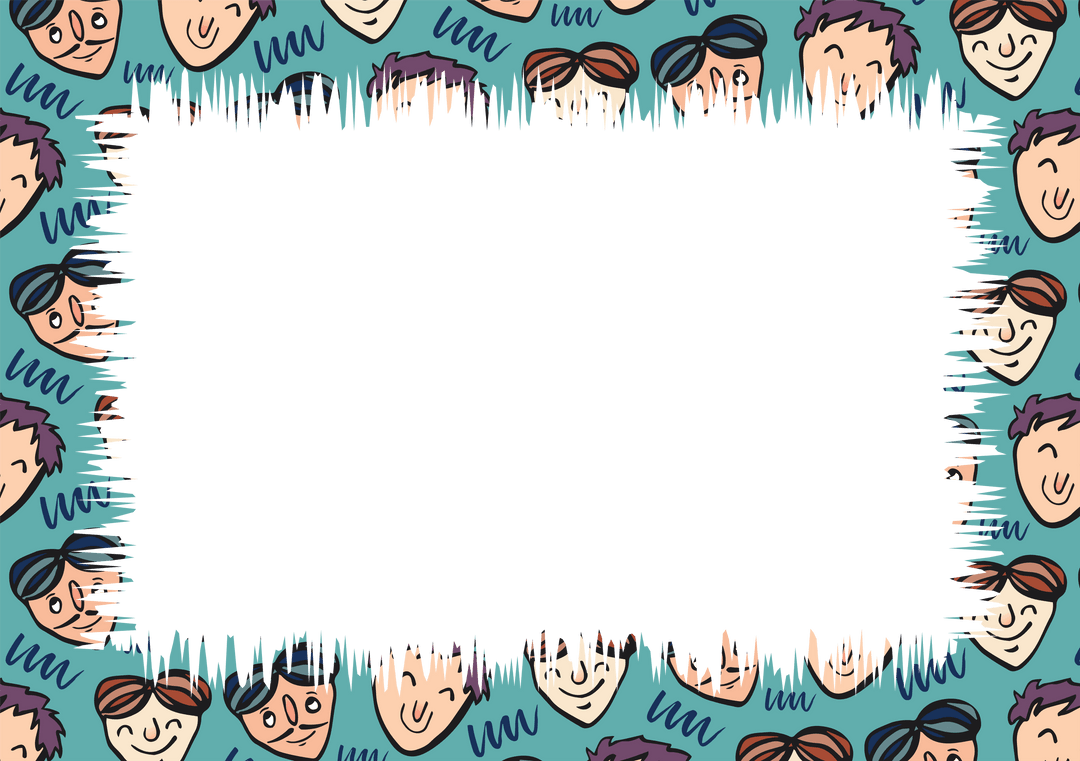 Transparent Picture Frame with Cartoon Faces Background