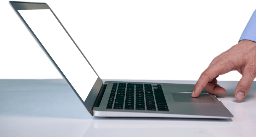 Transparent Image of Hand Using Laptop at Desk