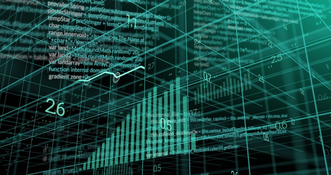 Futuristic 3D Data Grid Visualization with Digital Code