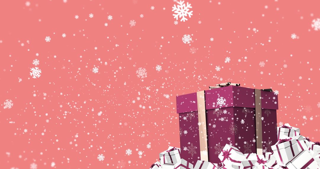 Christmas Presents with Falling Snowflakes on Pink Background - Free Images, Stock Photos and Pictures on Pikwizard.com