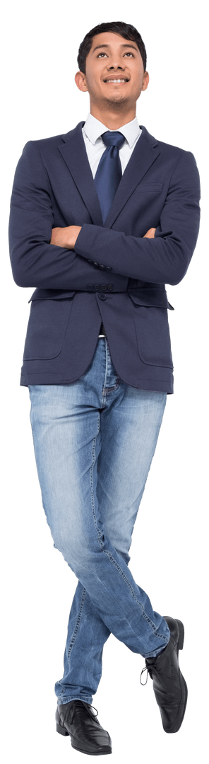 Transparent Smiling Businessman with Arms Crossed in Casual Attire