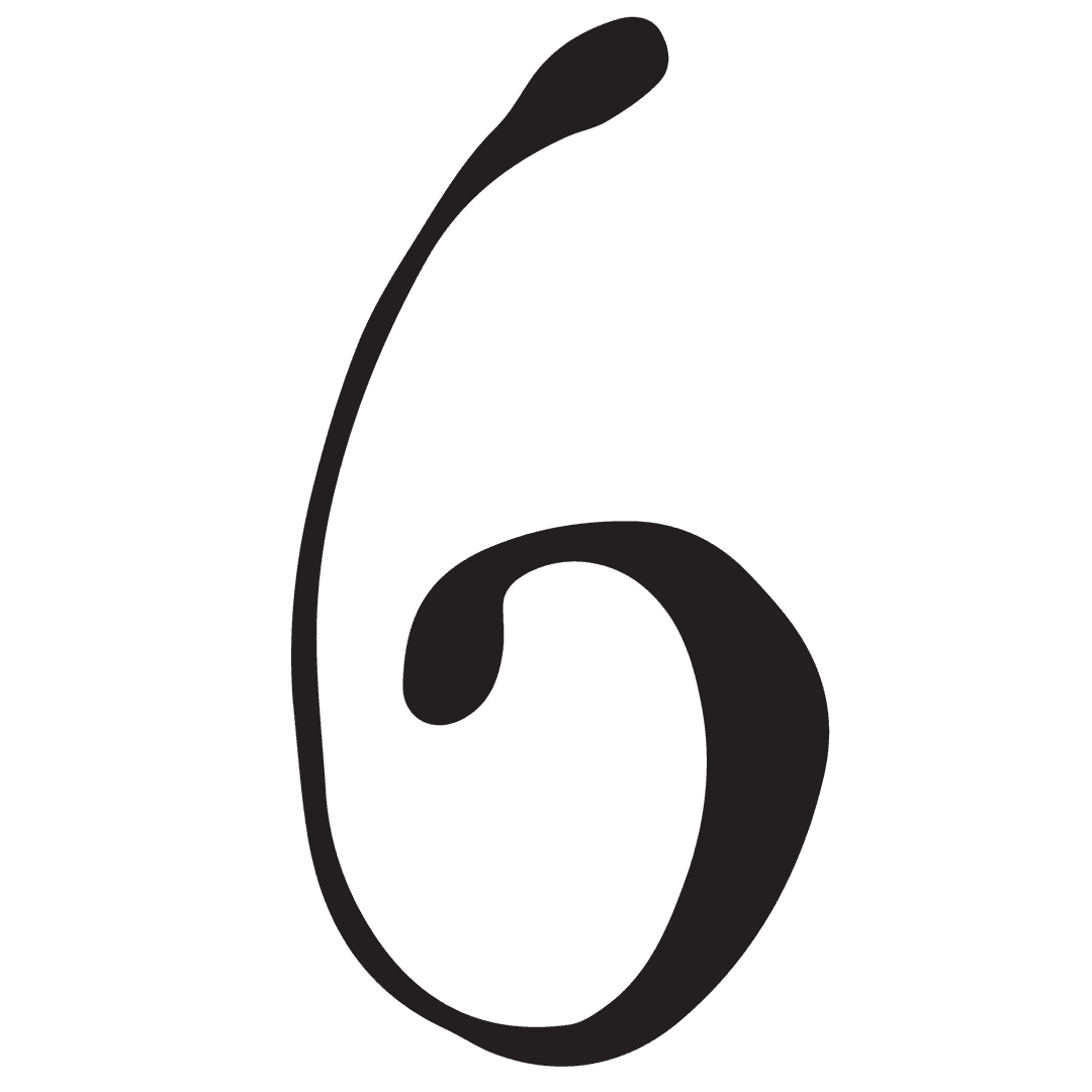 Elegant Black Number 6 on Transparent Backdrop