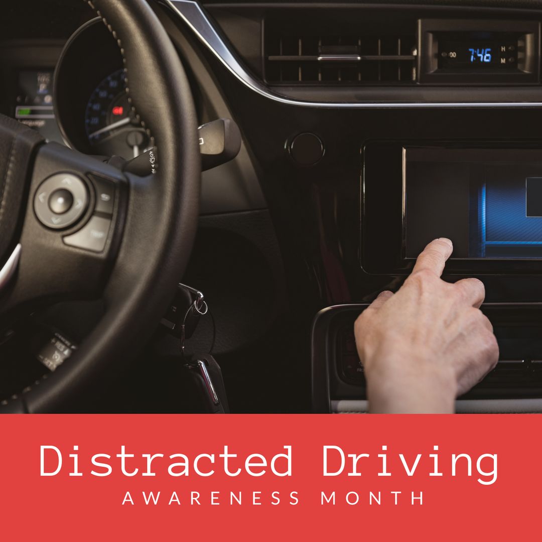 Hand of Caucasian Man Adjusting Car Screen While Driving for Distracted Driving Awareness - Download Free Stock Templates Pikwizard.com