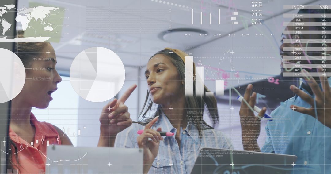 Diverse Coworkers Collaborating with Futuristic Interface