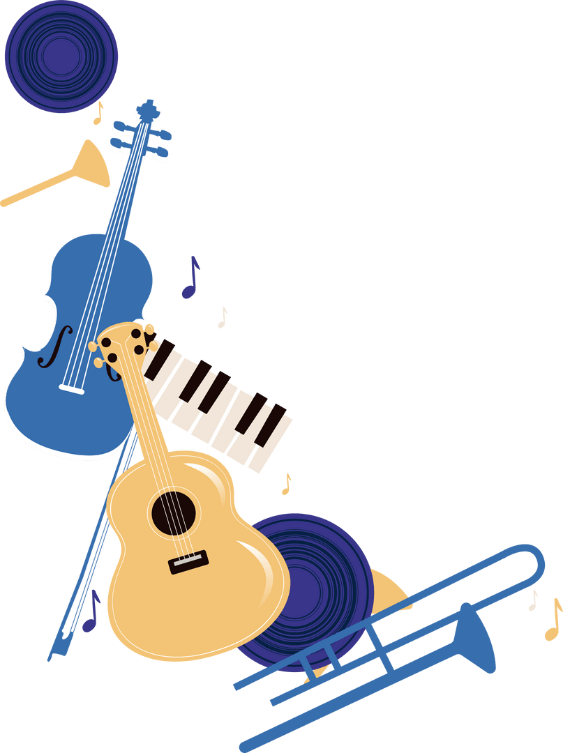 Vibrant Instrumental Collage on Transparent Background