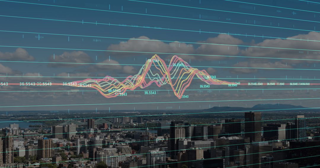 Digital Data Network Overlay on City Skyline