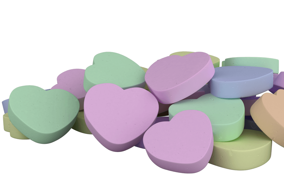 Colorful Transparent Heart-Shaped Pills for Medication Concept