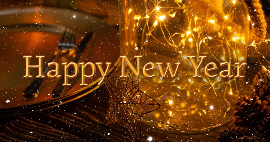 Festive New Year Greeting with Snow and Twinkling Lights