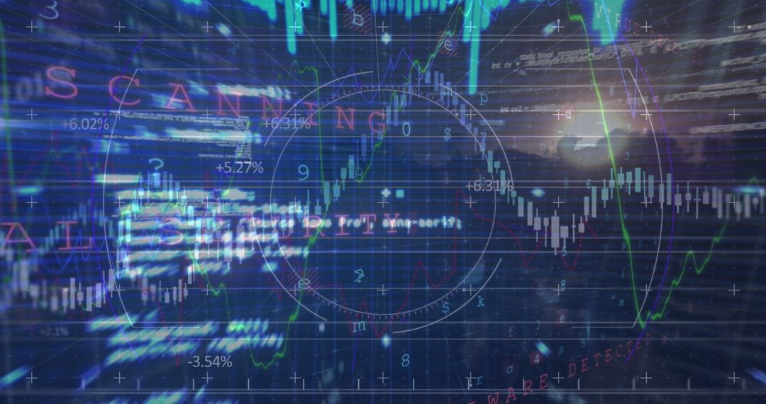Digital Graphs and Financial Data Overlaying Cityscape