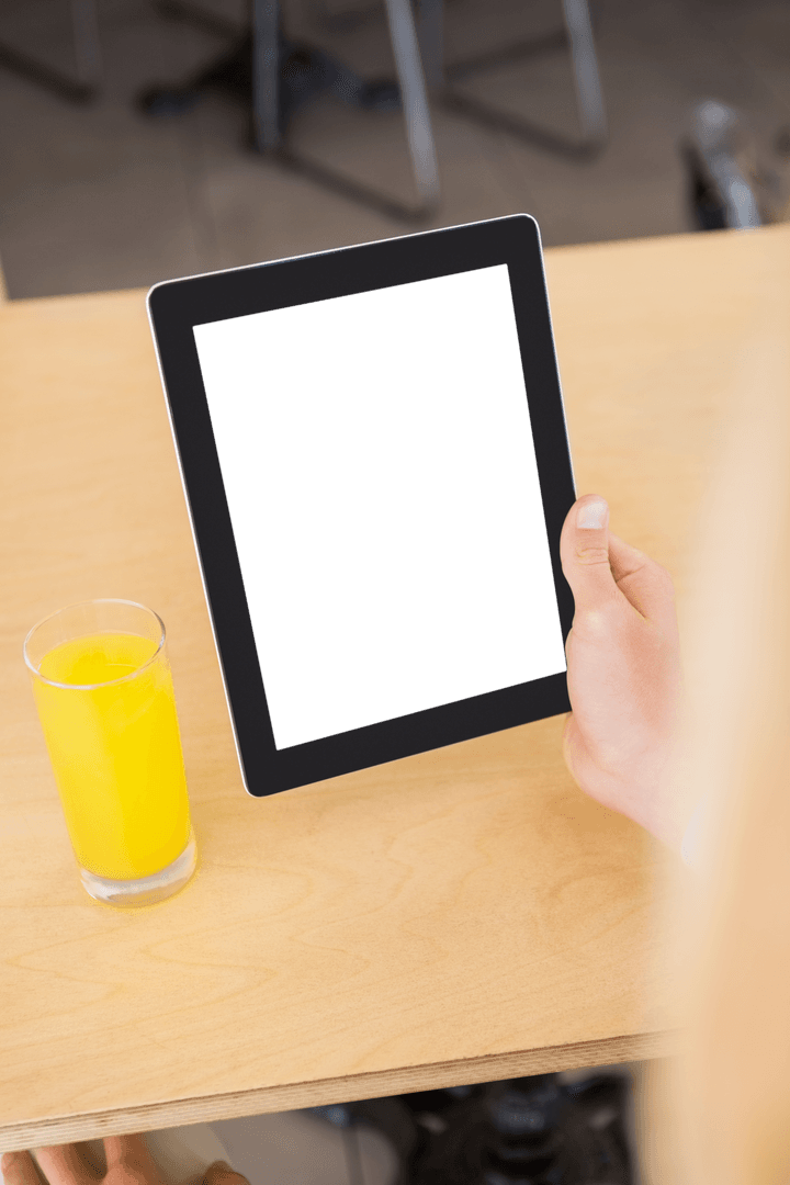 Transparent Digital Tablet Mockup with Juice Near