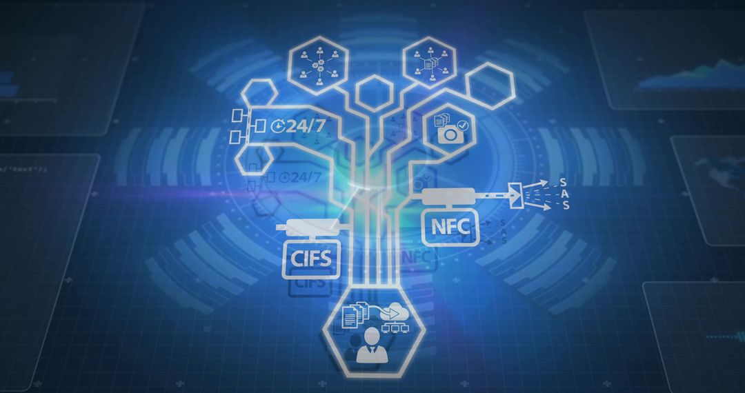 Futuristic Network Technology and Data Interface Diagram