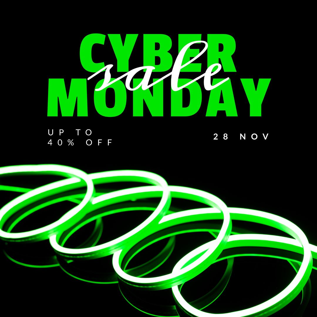 Composition of cyber monday text over neon shapes on black background - Download Free Stock Templates Pikwizard.com
