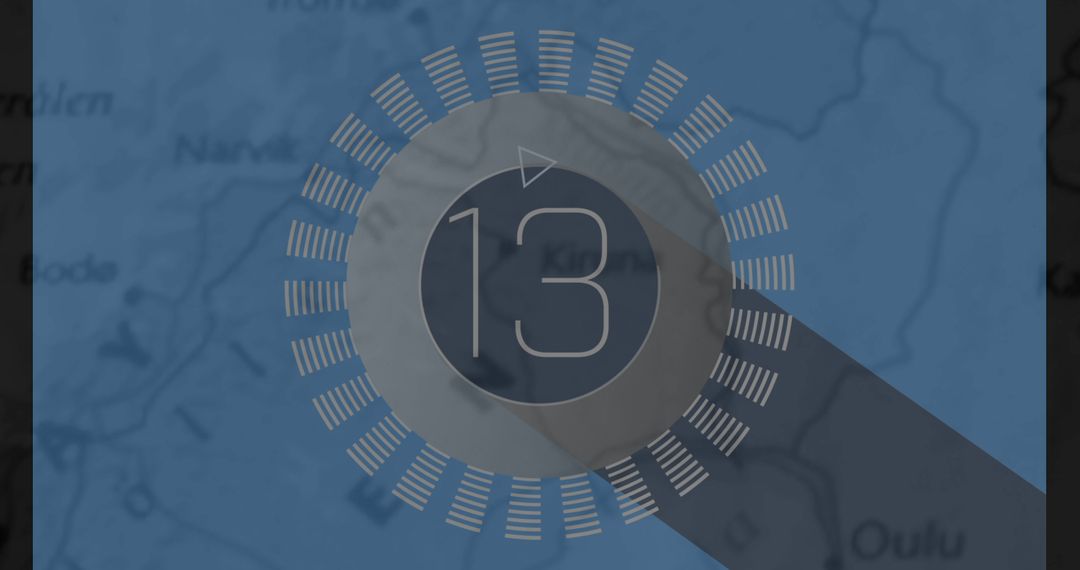 Digital HUD Interface with Number Thirteen on Map Background
