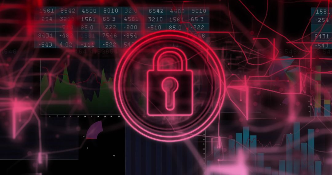 Digital Security Lock on Financial Data Charts Background