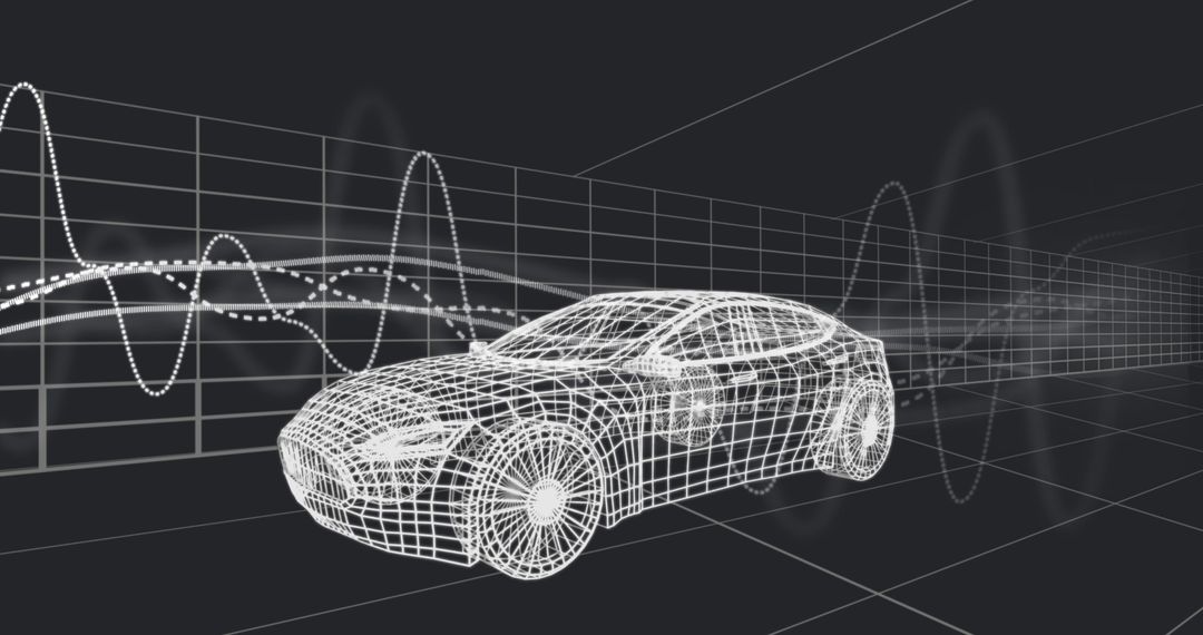 Futuristic 3D Car Model with Digital Interface Visualization