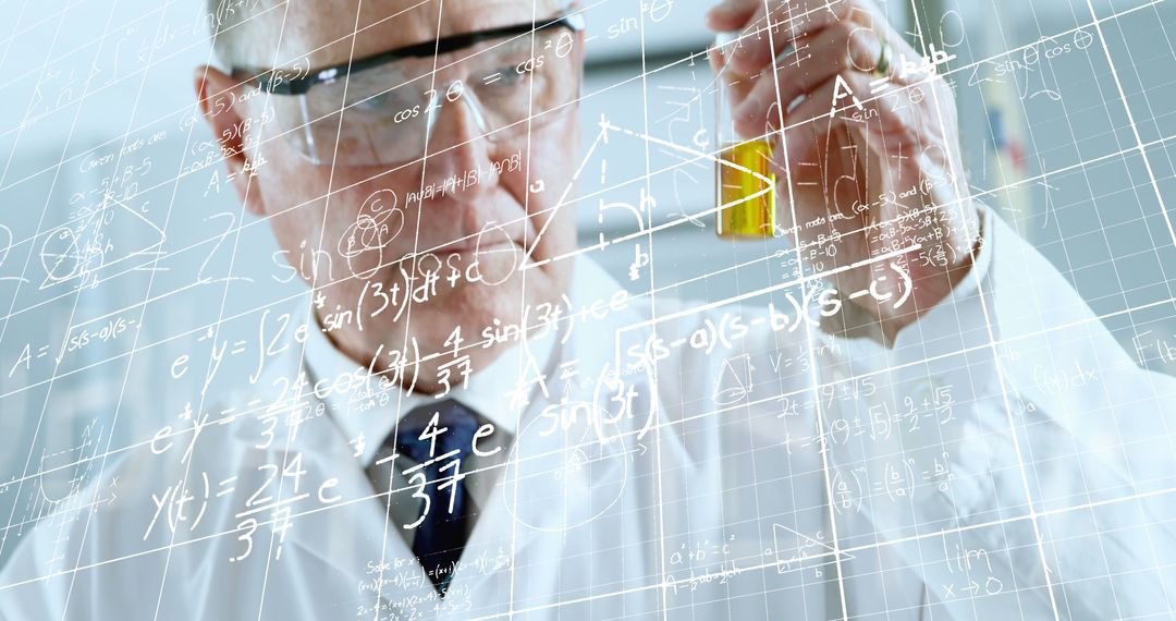 Scientist Analyzing Chemical Sample against Mathematical Formulas - Free Images, Stock Photos and Pictures on Pikwizard.com
