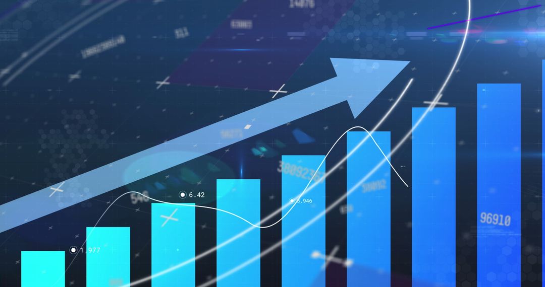 Digital financial analytics with growing bar chart