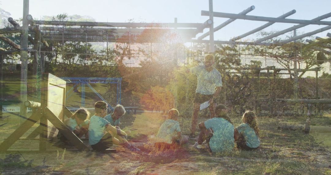 Outdoor Learning by Campfire: Instructor and Children Engage in Nature