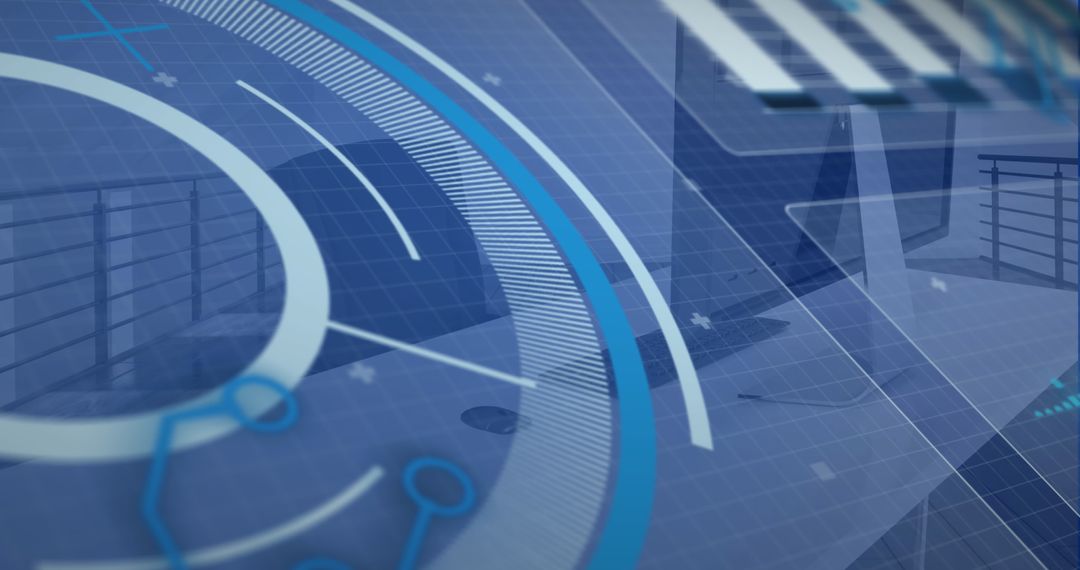 Futuristic Digital Interface with Data Visualization in Office Environment