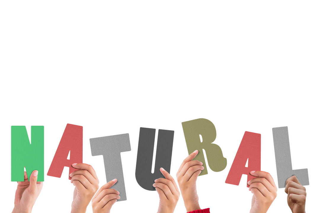 Hands Holding Natural Text on Transparent Background