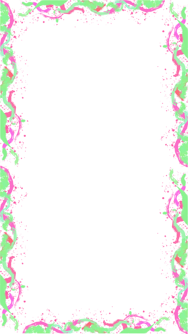 Transparent Frame with Neon Pink-Green Flowing Ribbons and Vines