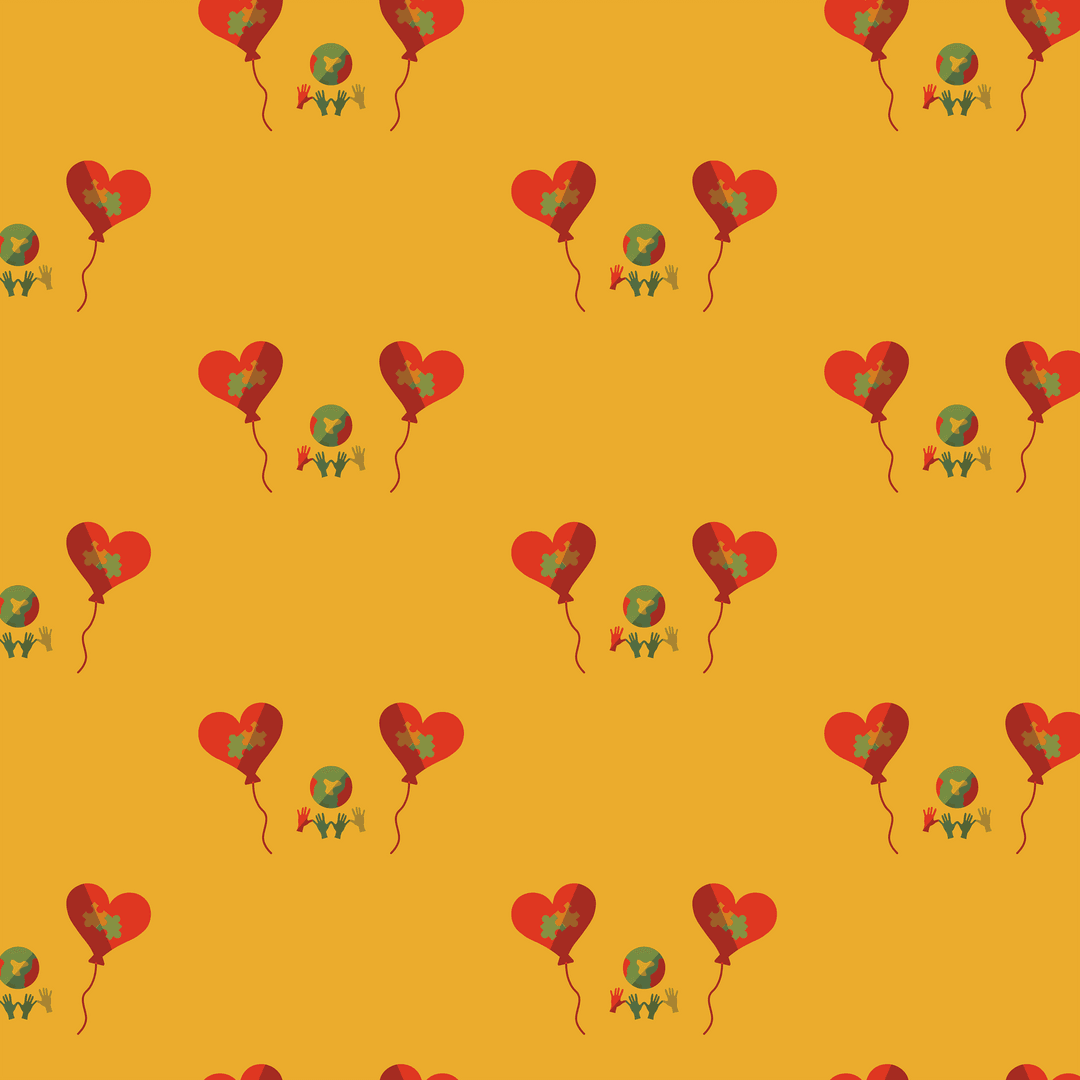 Seamless Pattern of Heart and Earth Balloons on Transparent Background