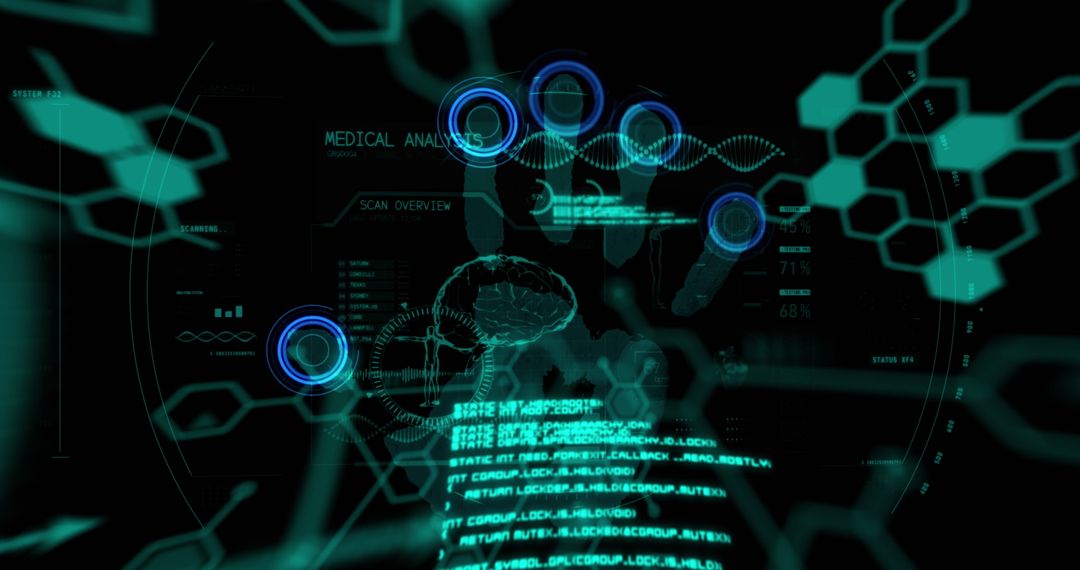 Futuristic Biometric Handprint Data and DNA Technology Concept