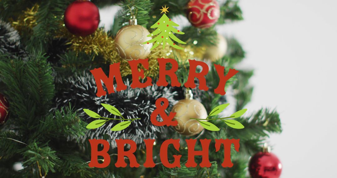 Festive Christmas Tree with Merry and Bright Sign