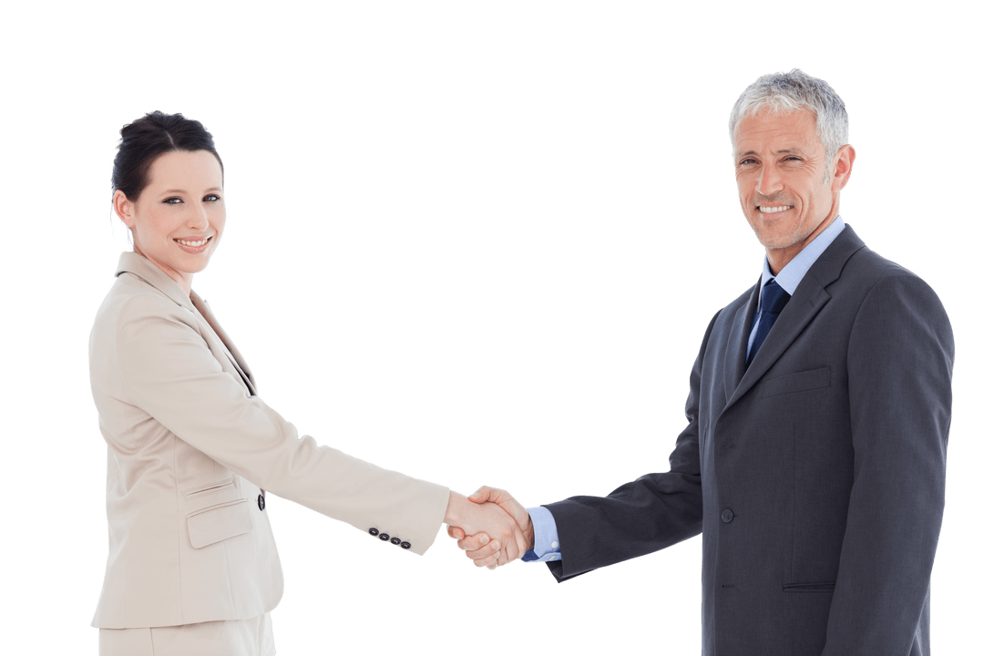 Transparent Business Partnership Handshake Between Smiling Professionals