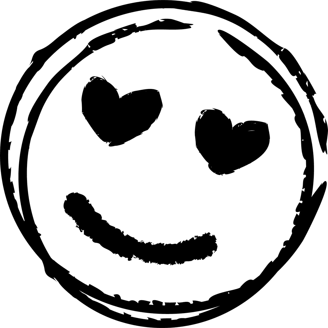 Brushstroke Smiley with Heart Eyes on Transparent Background