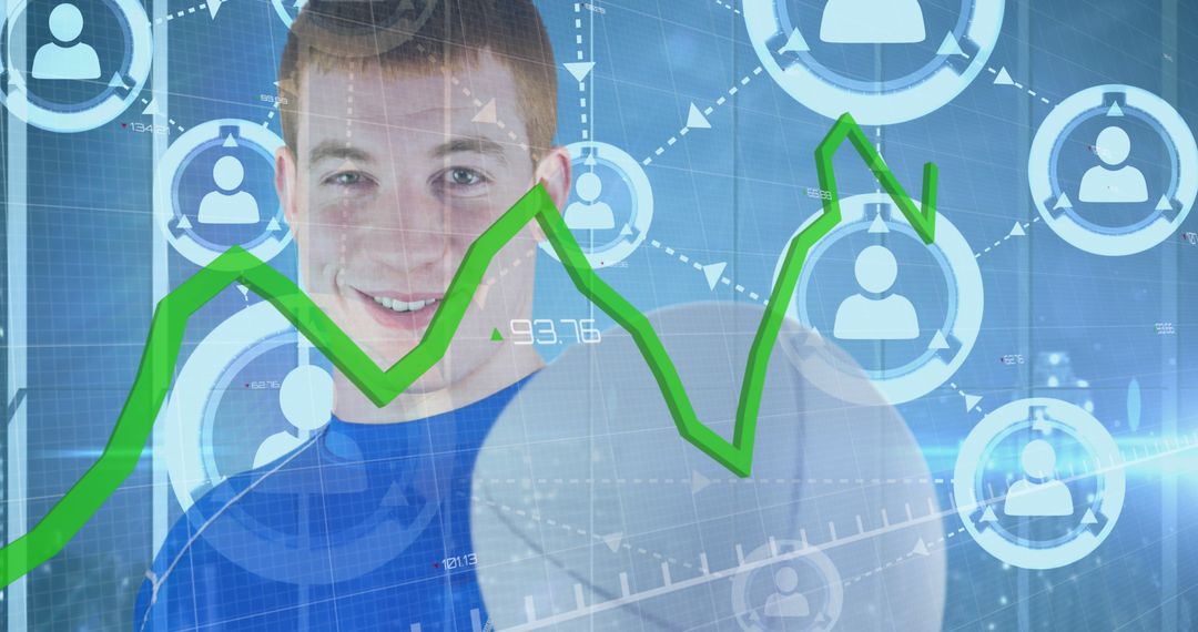 Young Man with Financial Graphs and Network Communication Icons - Free Images, Stock Photos and Pictures on Pikwizard.com