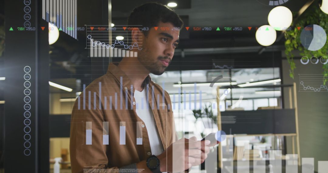 Focused Professional Analyzing Data Visualizations on Transparent Display