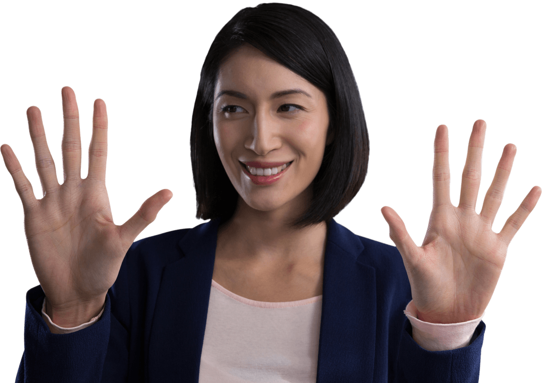 Transparent Businesswoman Touching Invisible Screen