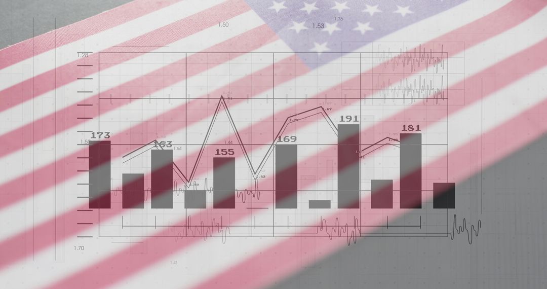 US Flag Overlay with Business Analytics Graphs