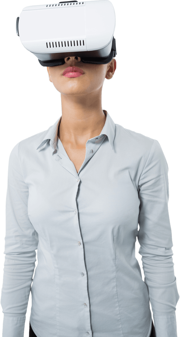 Businesswoman Exploring Virtual Reality Transparent Background