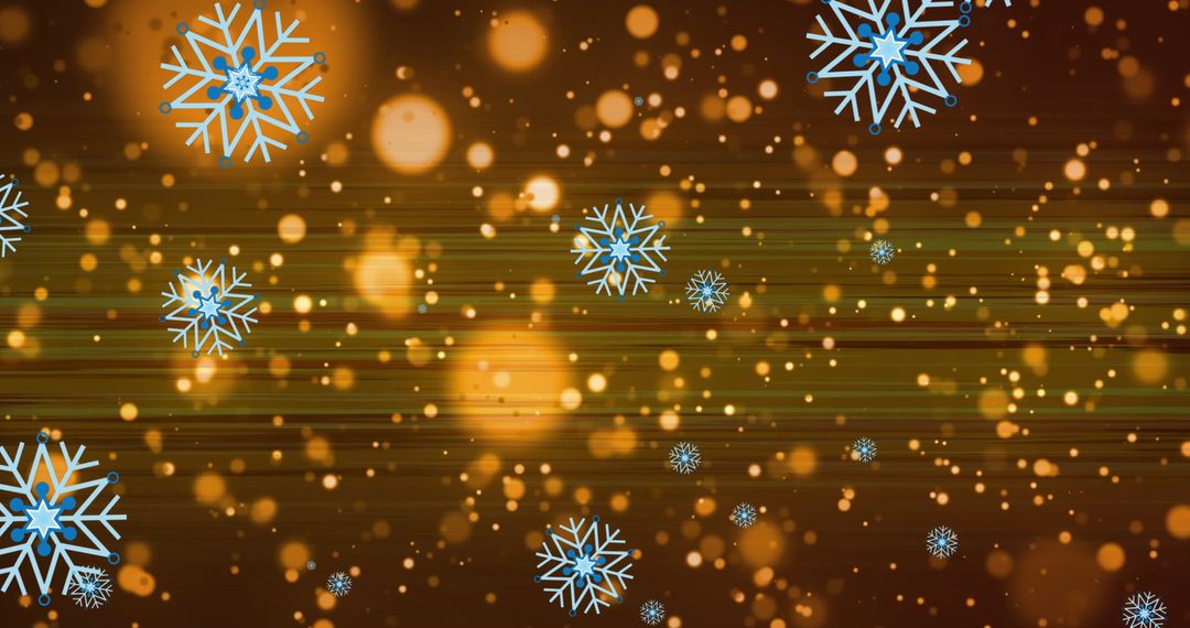 Abstract Winter Background with Snowflakes and Golden Bokeh