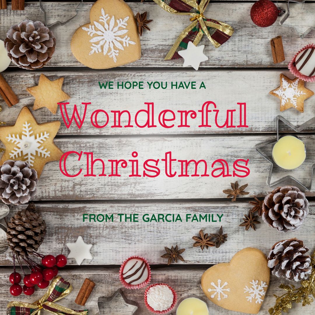 Festive Christmas Card with Cookies and Decorations