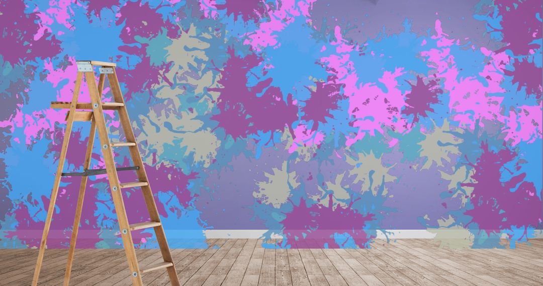 Colorful Wall Paint Splashes with Ladder in Renovated Room - Free Images, Stock Photos and Pictures on Pikwizard.com