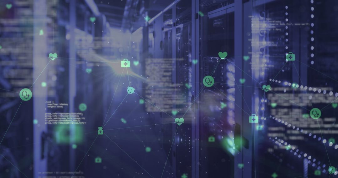 Digital Network Overlay on Modern Server Room for Data Processing