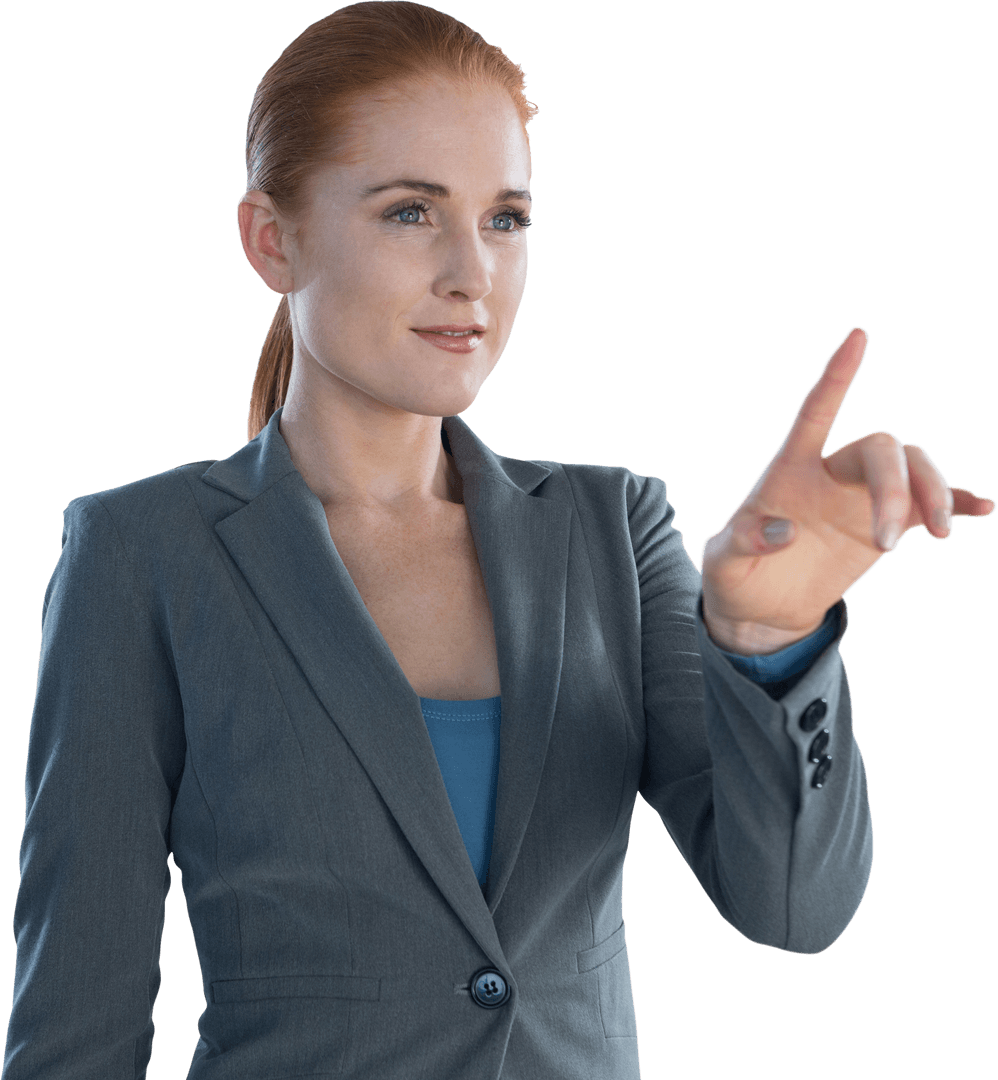 Transparent Businesswoman Engaging with Imaginary Interface